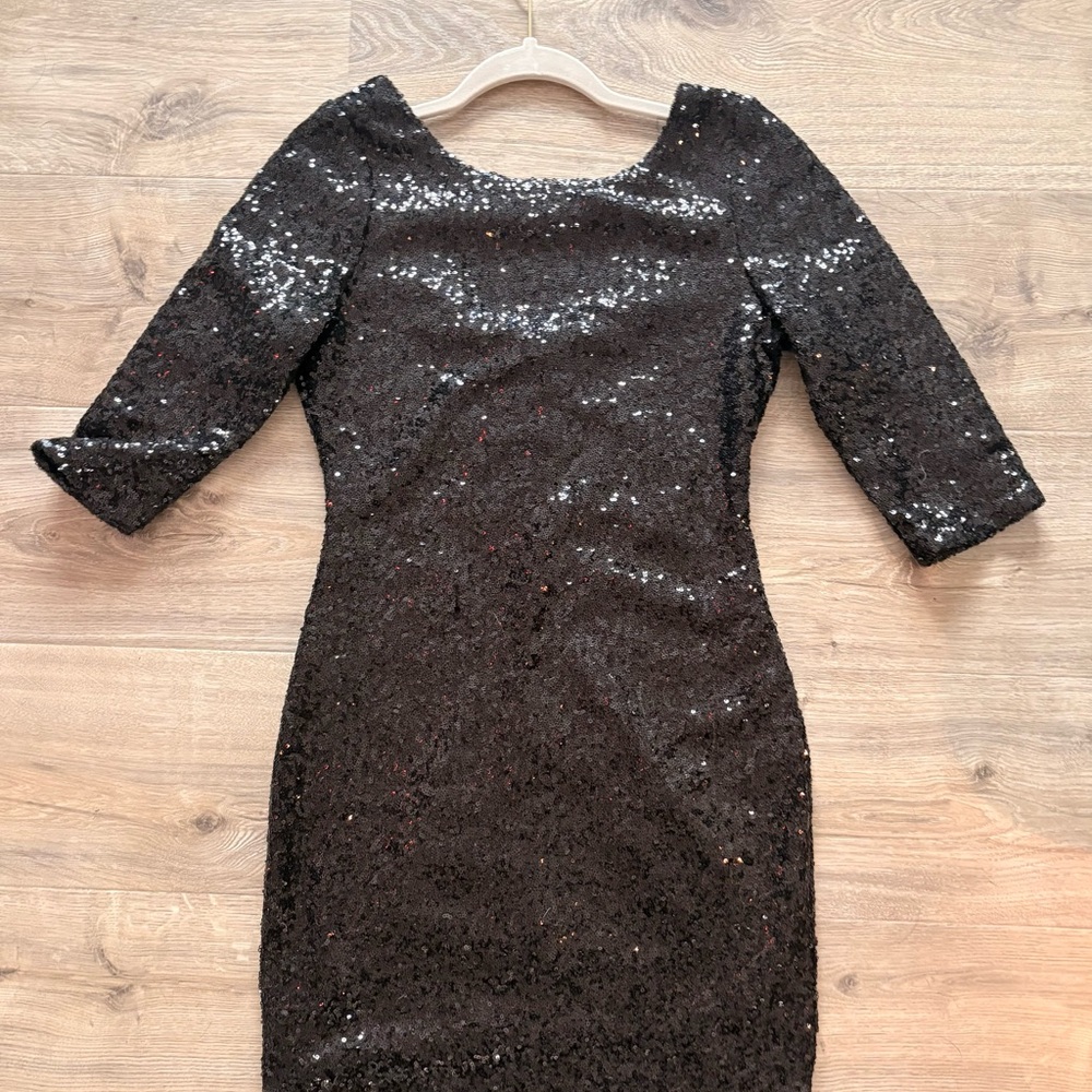 Crystal Doll Black Sequin Long Sleeve Dress